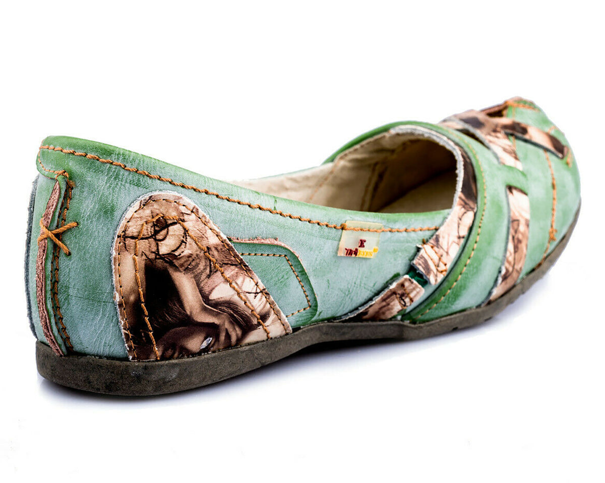 Damenschuhe | TMA 5088 | Damen Halbschuhe Ballerinas | Echtleder | grün | Größen 36 - 42