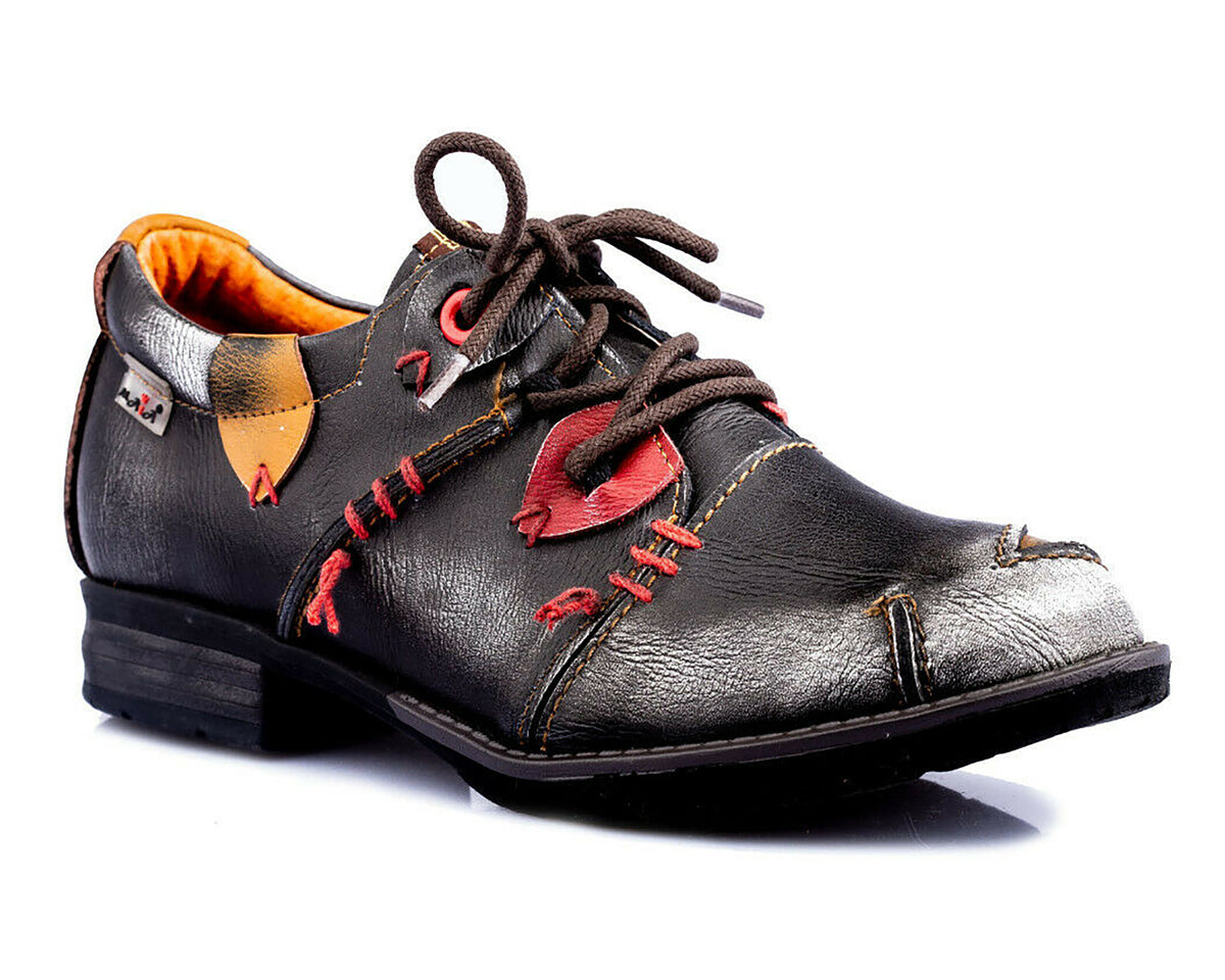Damenschuhe | TMA 1819 | modischer Damen Halbschuh | Schnürer | Echtleder | schwarz | Größen 36 - 42
