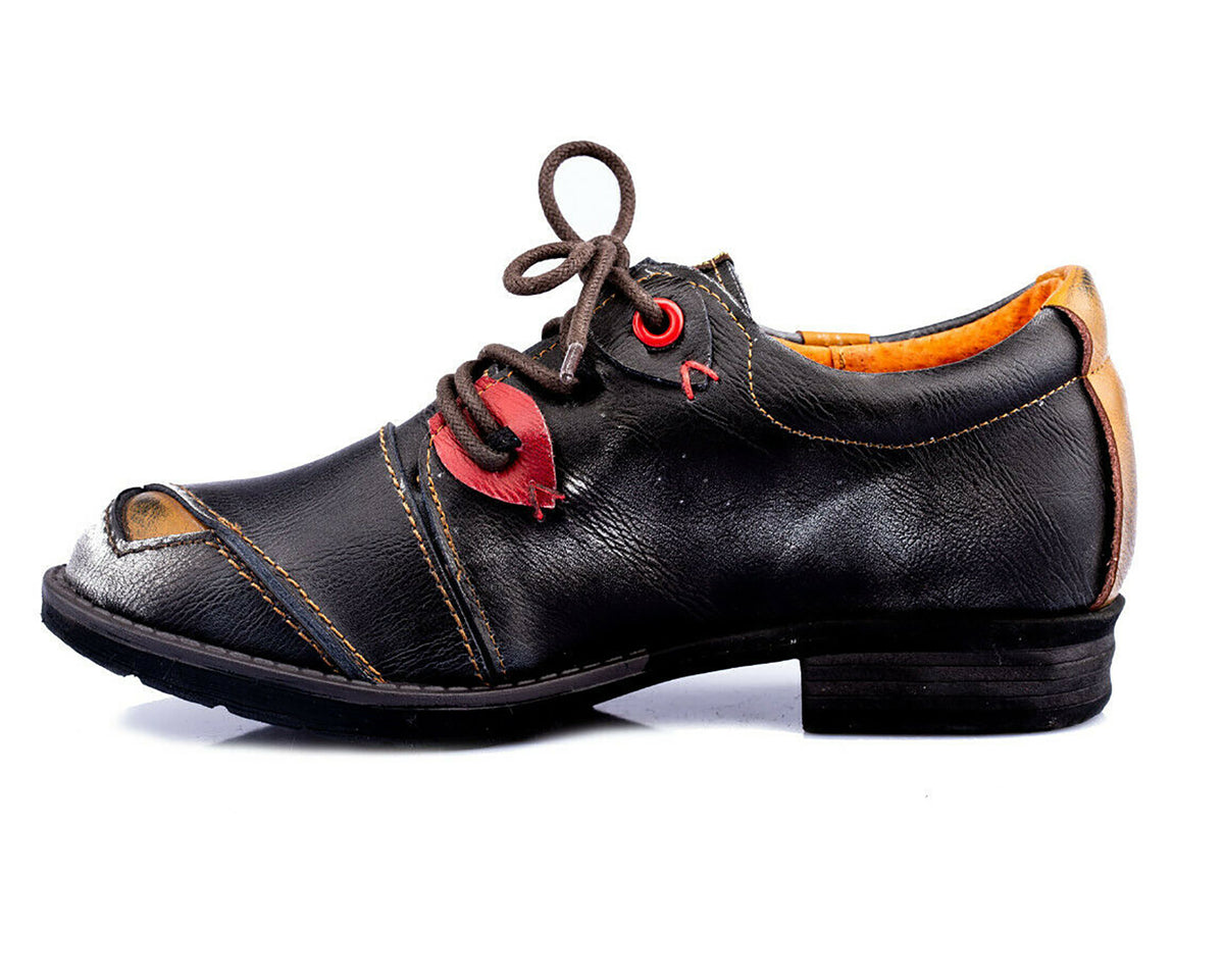Damenschuhe | TMA 1819 | modischer Damen Halbschuh | Schnürer | Echtleder | schwarz | Größen 36 - 42