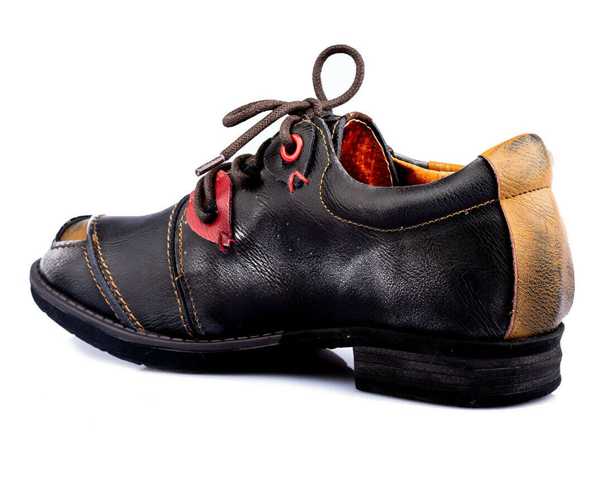 Damenschuhe | TMA 1819 | modischer Damen Halbschuh | Schnürer | Echtleder | schwarz | Größen 36 - 42