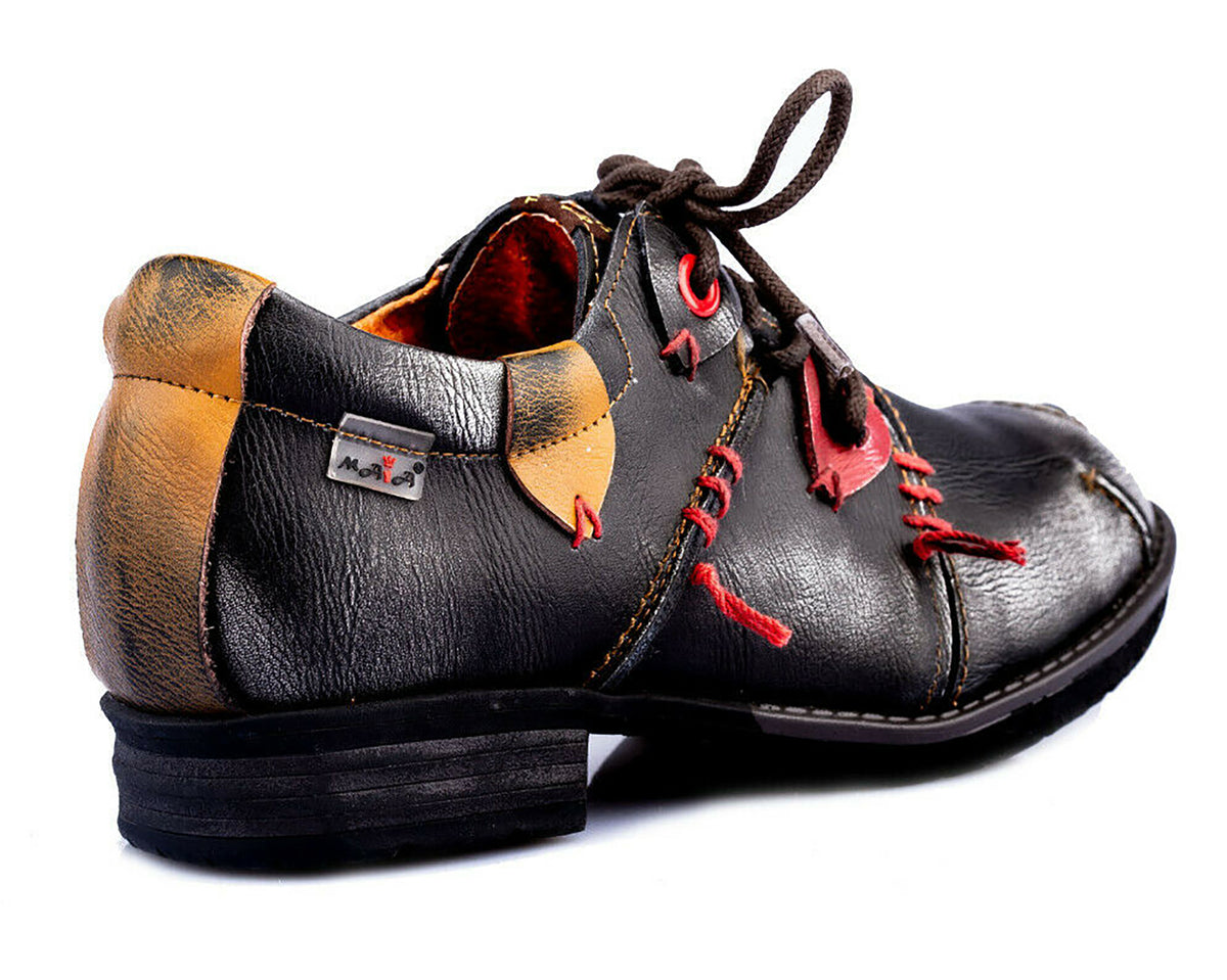 Damenschuhe | TMA 1819 | modischer Damen Halbschuh | Schnürer | Echtleder | schwarz | Größen 36 - 42