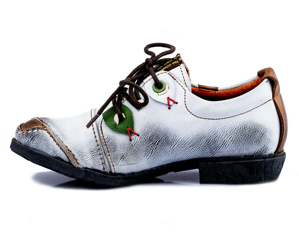 Damenschuhe | TMA 1819 | modischer Damen Halbschuh | Schnürer | Echtleder | weiß | Größen 36 - 42