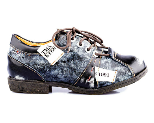 Damenschuhe | TMA 1822 | modischer Damen Halbschuh | Schnürer | Echtleder | schwarz | Größen 36 - 42
