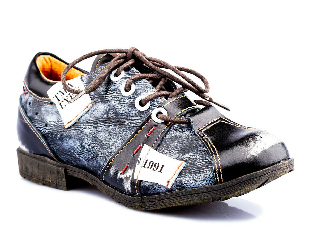Damenschuhe | TMA 1822 | modischer Damen Halbschuh | Schnürer | Echtleder | schwarz | Größen 36 - 42