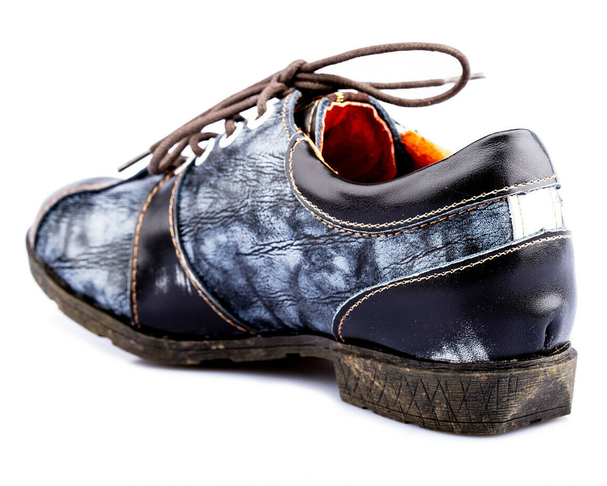 Damenschuhe | TMA 1822 | modischer Damen Halbschuh | Schnürer | Echtleder | schwarz | Größen 36 - 42