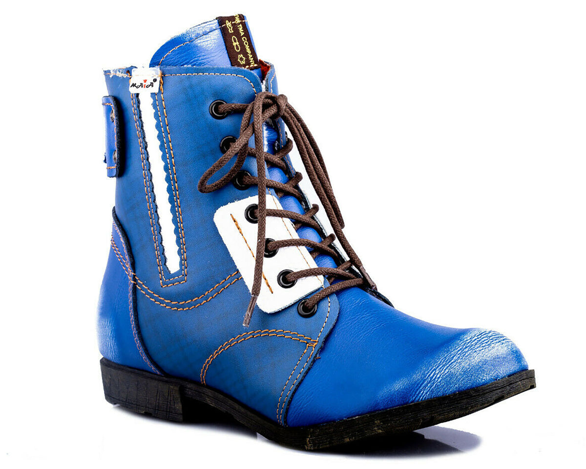 Damen Stiefeletten | TMA 1881 | Winter | gefüttert | Echtleder | blau | Größen 36 - 42