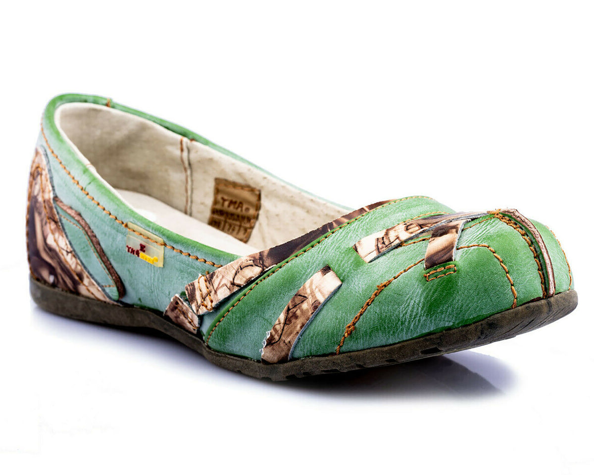Damenschuhe | TMA 5088 | Damen Halbschuhe Ballerinas | Echtleder | grün | Größen 36 - 42