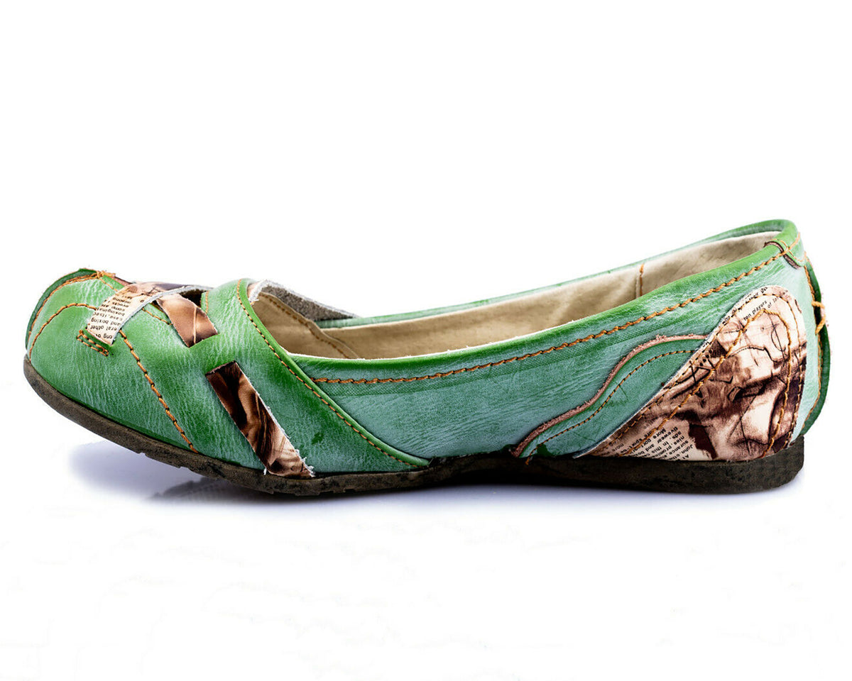 Damenschuhe | TMA 5088 | Damen Halbschuhe Ballerinas | Echtleder | grün | Größen 36 - 42