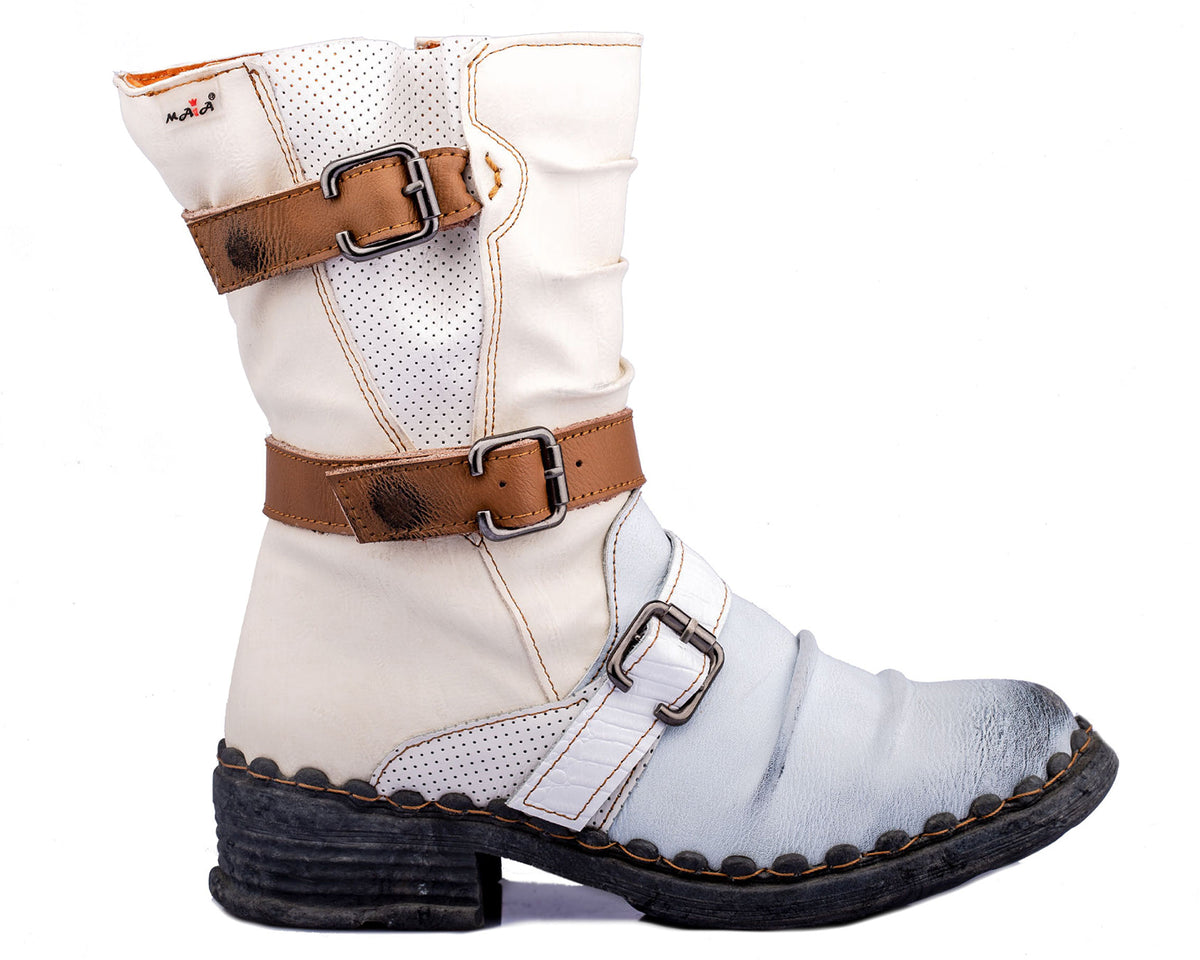Damenstiefel | TMA 5099 | modische Stiefel für Damen | Winter | gefüttert | Echtleder | weiß | Größen 36 - 42