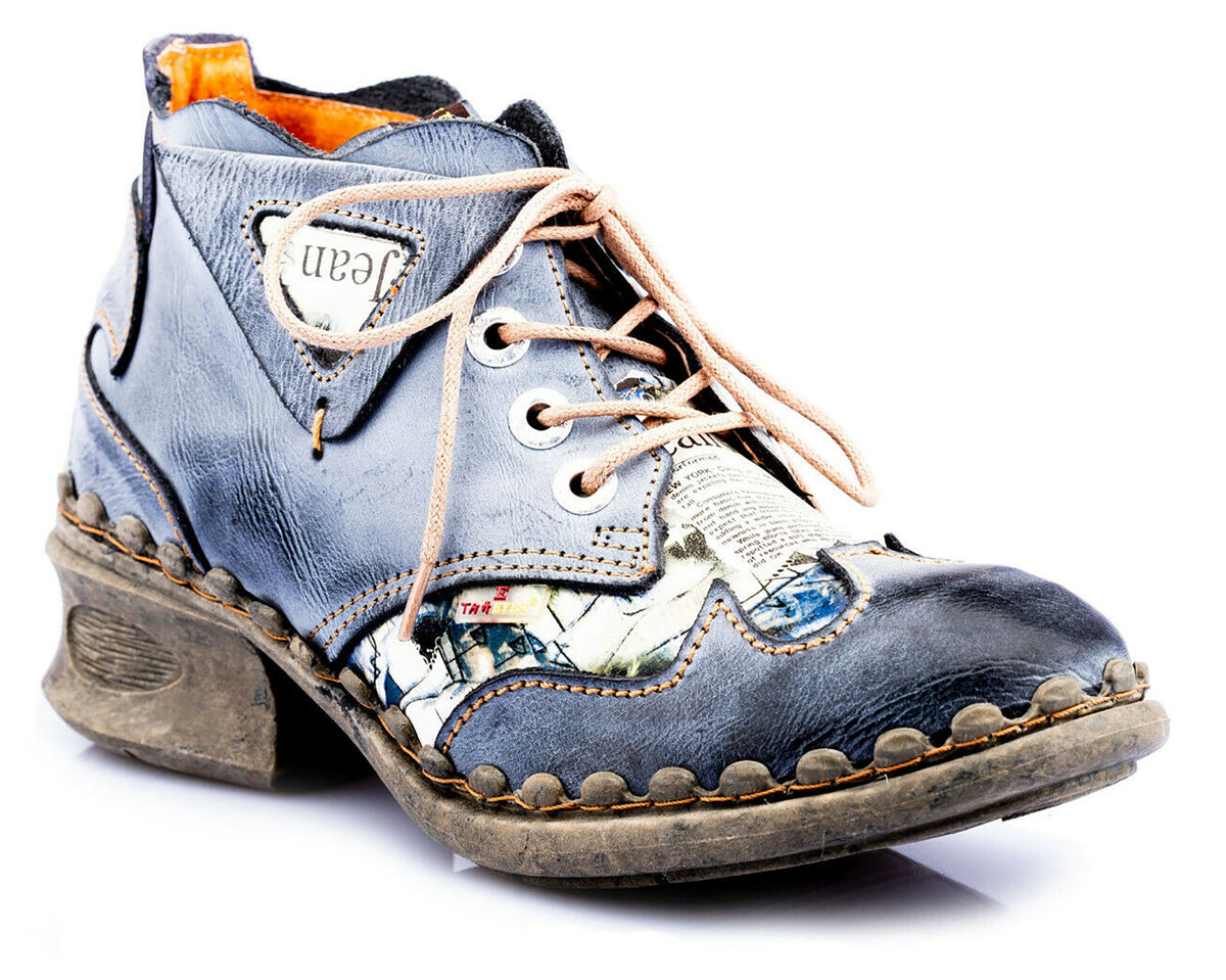 Damenschuhe | TMA 5155 | modischer Damen Halbschuh | Schnürer | Echtleder | schwarz | Größen 36 - 42