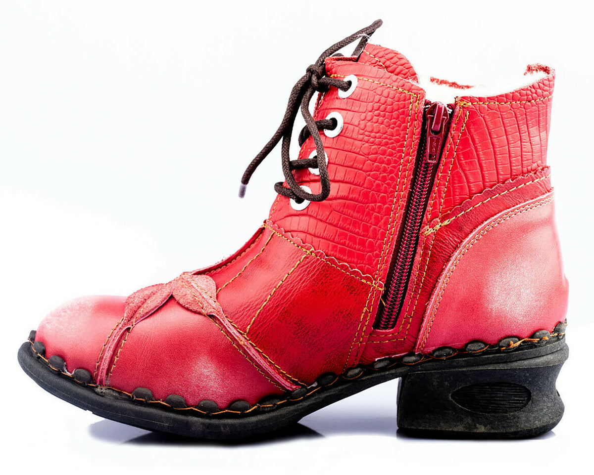 Damen Stiefeletten | TMA 5188 | Winter | gefüttert | Echtleder | rot | Größen 36 - 42