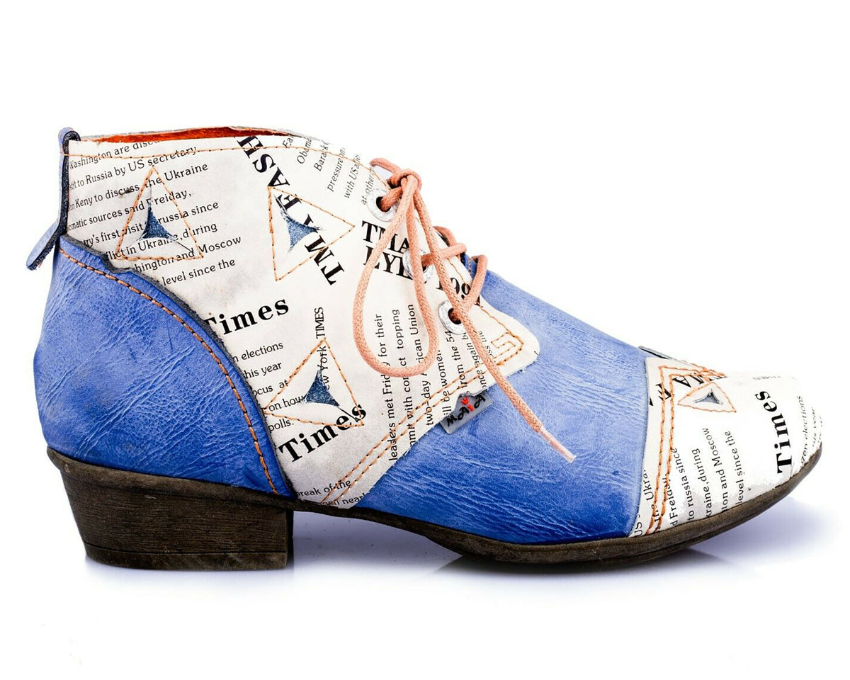 Damenschuhe | TMA 6109 | modischer Damen Halbschuh | Boots | Schnürer | Echtleder | blau | Größen 36 - 42