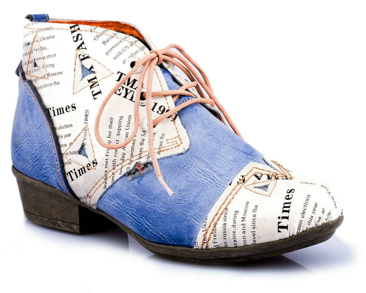 Damenschuhe | TMA 6109 | modischer Damen Halbschuh | Boots | Schnürer | Echtleder | blau | Größen 36 - 42