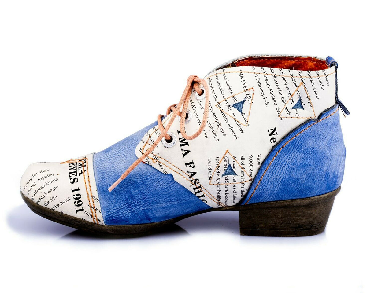 Damenschuhe | TMA 6109 | modischer Damen Halbschuh | Boots | Schnürer | Echtleder | blau | Größen 36 - 42