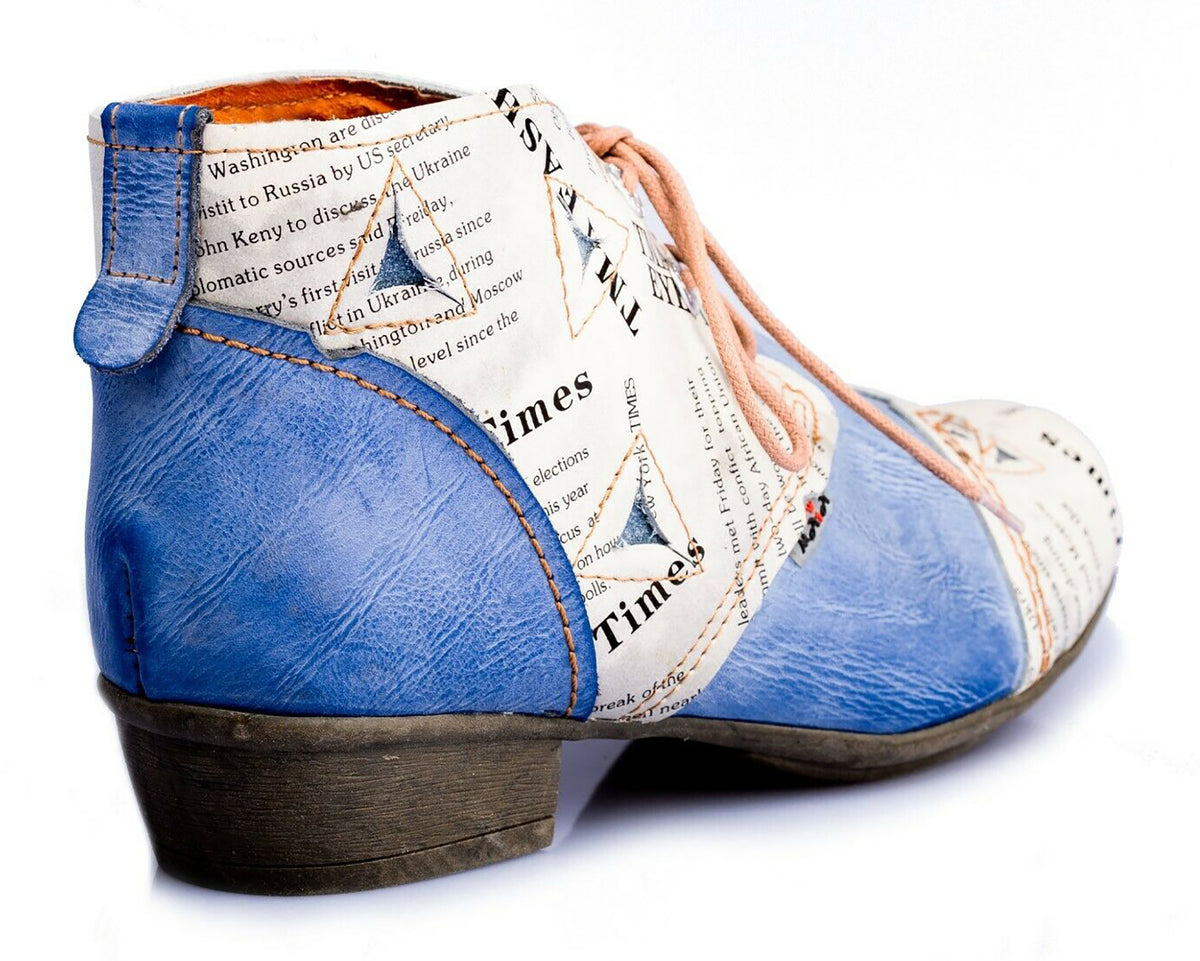 Damenschuhe | TMA 6109 | modischer Damen Halbschuh | Boots | Schnürer | Echtleder | blau | Größen 36 - 42