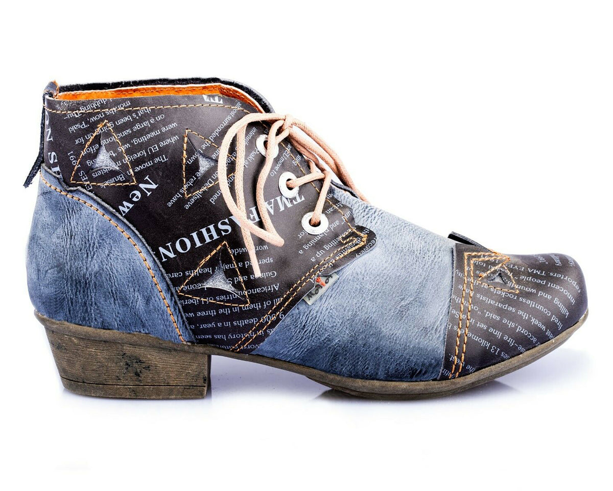 Damenschuhe | TMA 6109 | modischer Damen Halbschuh | Boots | Schnürer | Echtleder | schwarz | Größen 36 - 42