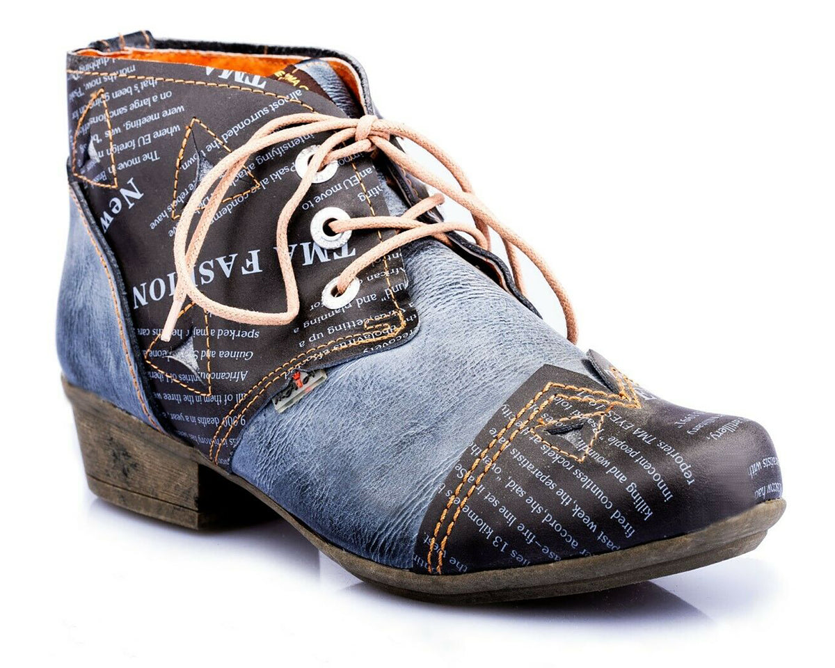 Damenschuhe | TMA 6109 | modischer Damen Halbschuh | Boots | Schnürer | Echtleder | schwarz | Größen 36 - 42