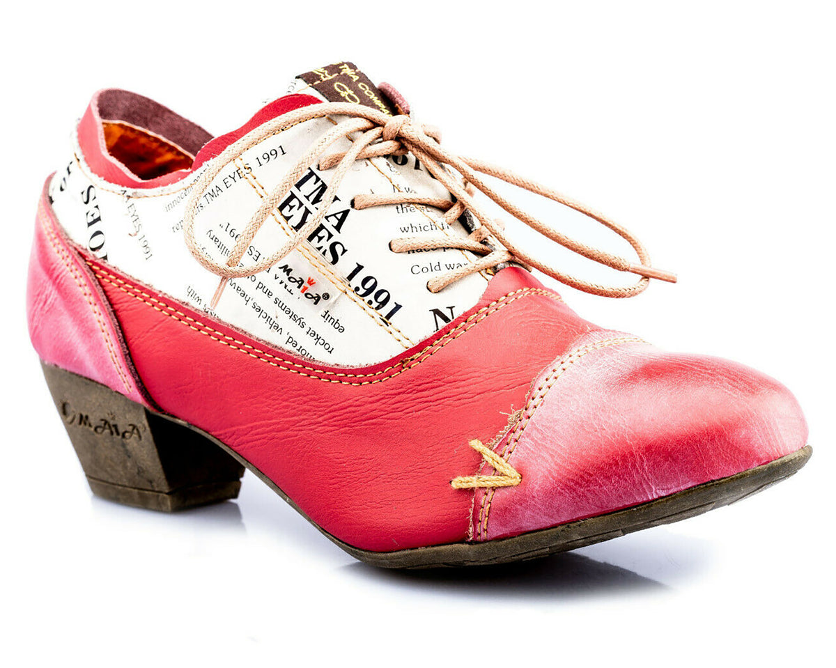Damenschuhe | TMA 6161 | modischer Damen Halbschuh | Schnürer | Pumps | Echtleder | rot | Größen 36 - 42