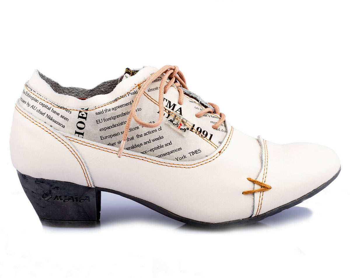 Damenschuhe | TMA 6161 | modischer Damen Halbschuh | Schnürer | Pumps | Echtleder | weiß | Größen 36 - 42