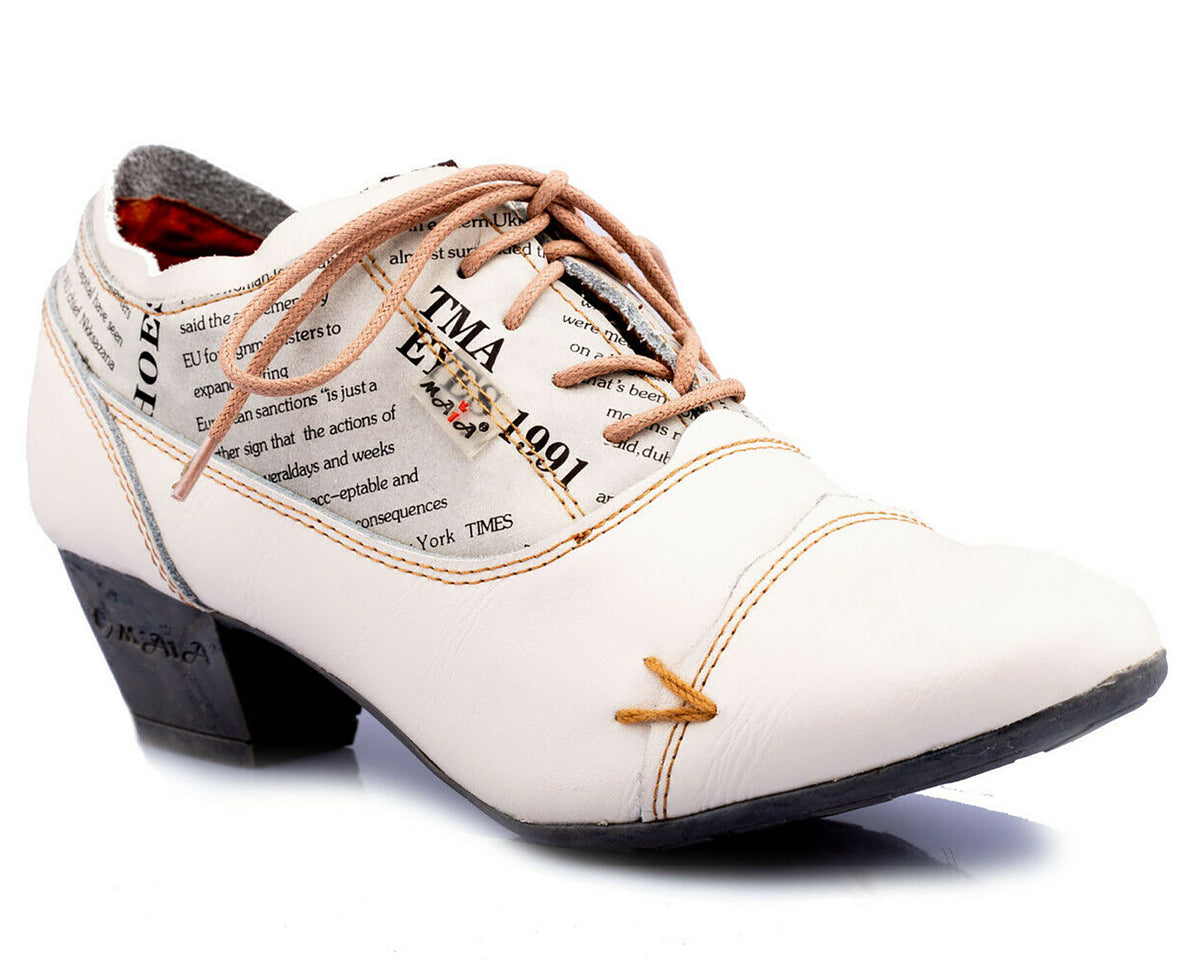 Damenschuhe | TMA 6161 | modischer Damen Halbschuh | Schnürer | Pumps | Echtleder | weiß | Größen 36 - 42