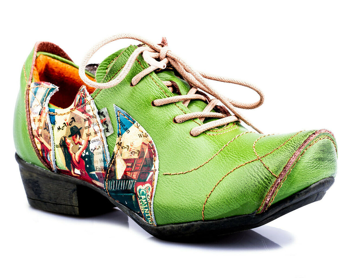 Damenschuhe | TMA 8088 | modischer Damen Halbschuh | Schnürer | Echtleder | grün | Größen 36 - 42