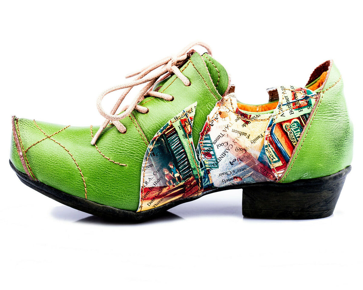 Damenschuhe | TMA 8088 | modischer Damen Halbschuh | Schnürer | Echtleder | grün | Größen 36 - 42