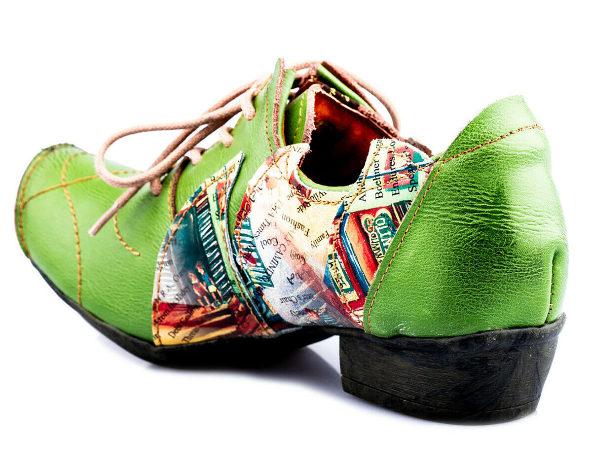 Damenschuhe | TMA 8088 | modischer Damen Halbschuh | Schnürer | Echtleder | grün | Größen 36 - 42
