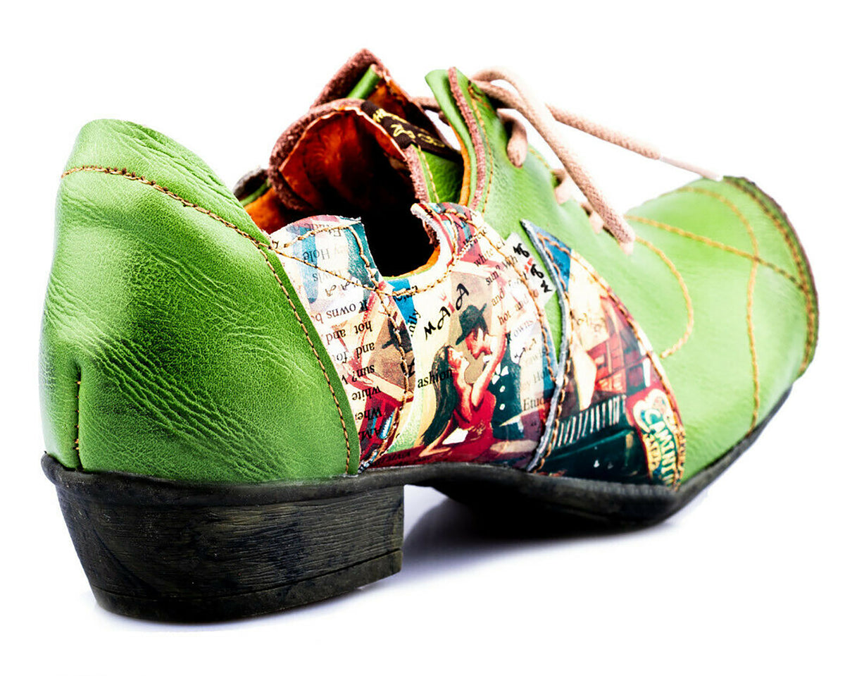 Damenschuhe | TMA 8088 | modischer Damen Halbschuh | Schnürer | Echtleder | grün | Größen 36 - 42