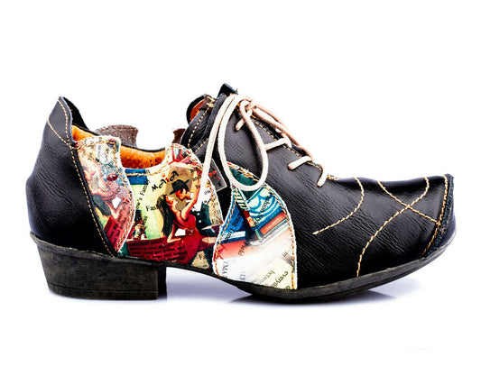 Damenschuhe | TMA 8088 | modischer Damen Halbschuh | Schnürer | Echtleder | schwarz | Größen 36 - 42