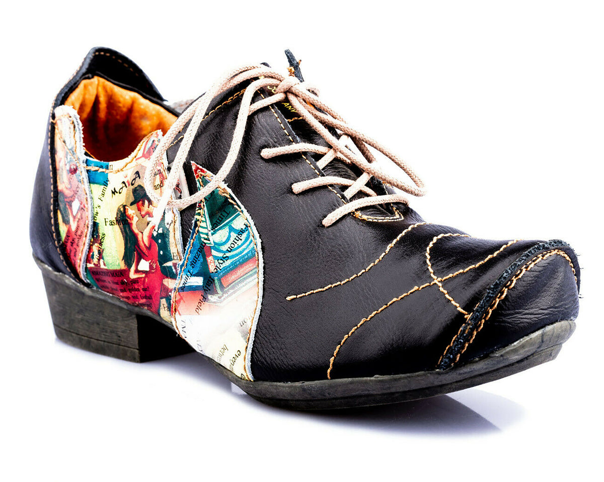 Damenschuhe | TMA 8088 | modischer Damen Halbschuh | Schnürer | Echtleder | schwarz | Größen 36 - 42