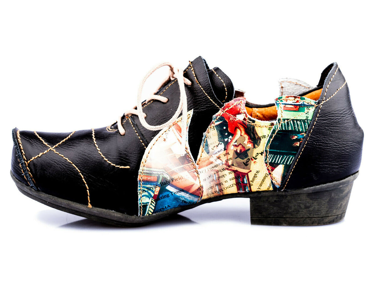 Damenschuhe | TMA 8088 | modischer Damen Halbschuh | Schnürer | Echtleder | schwarz | Größen 36 - 42