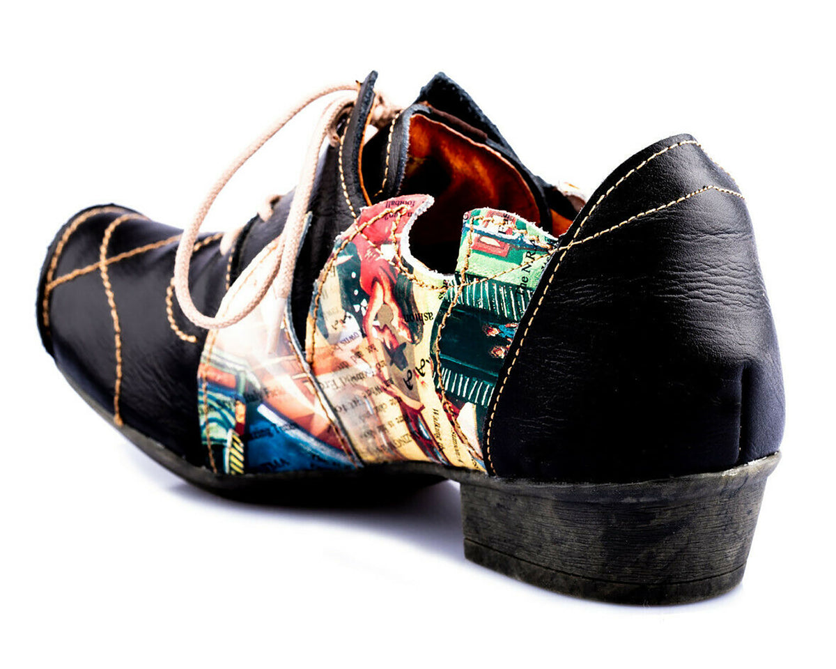 Damenschuhe | TMA 8088 | modischer Damen Halbschuh | Schnürer | Echtleder | schwarz | Größen 36 - 42