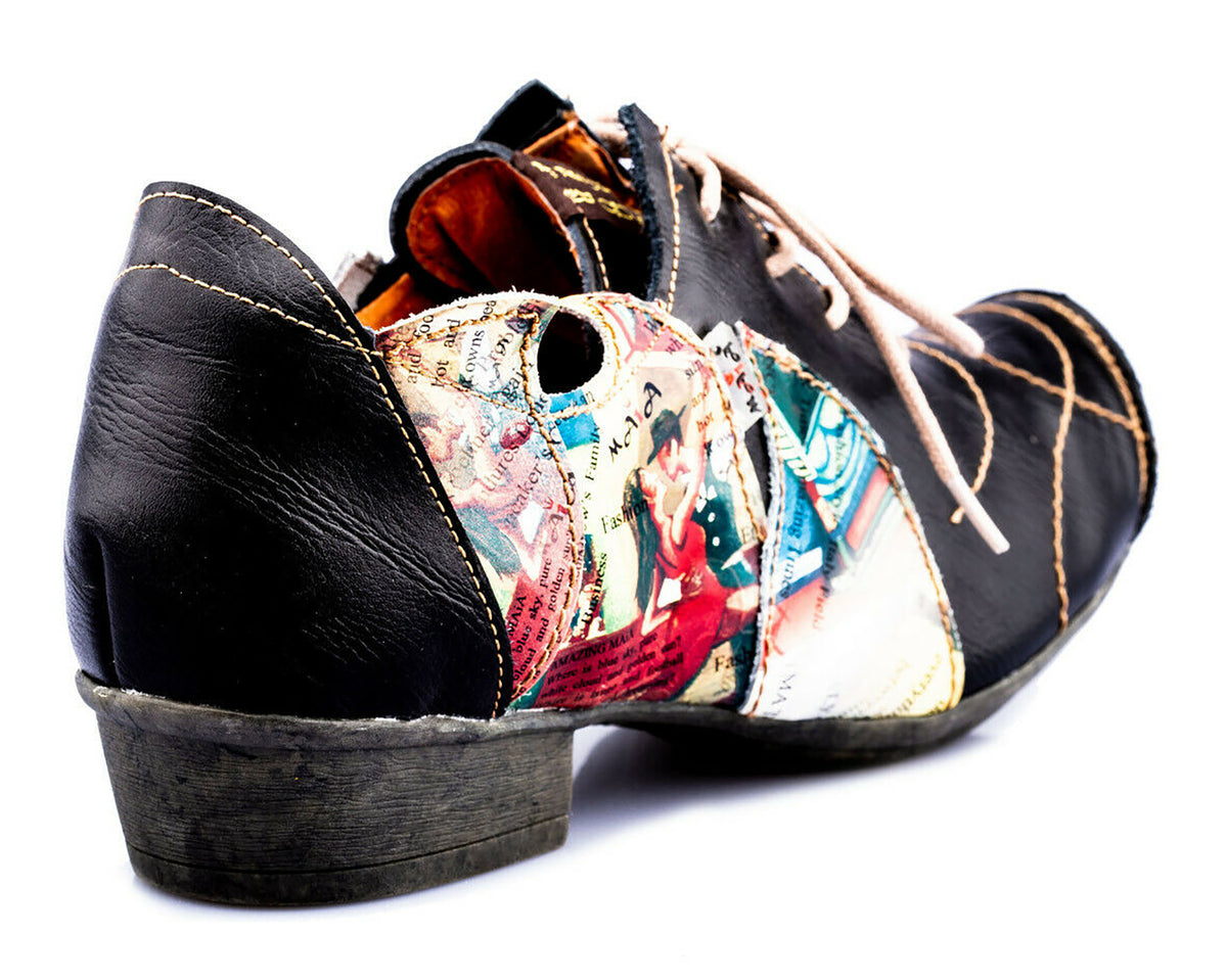 Damenschuhe | TMA 8088 | modischer Damen Halbschuh | Schnürer | Echtleder | schwarz | Größen 36 - 42
