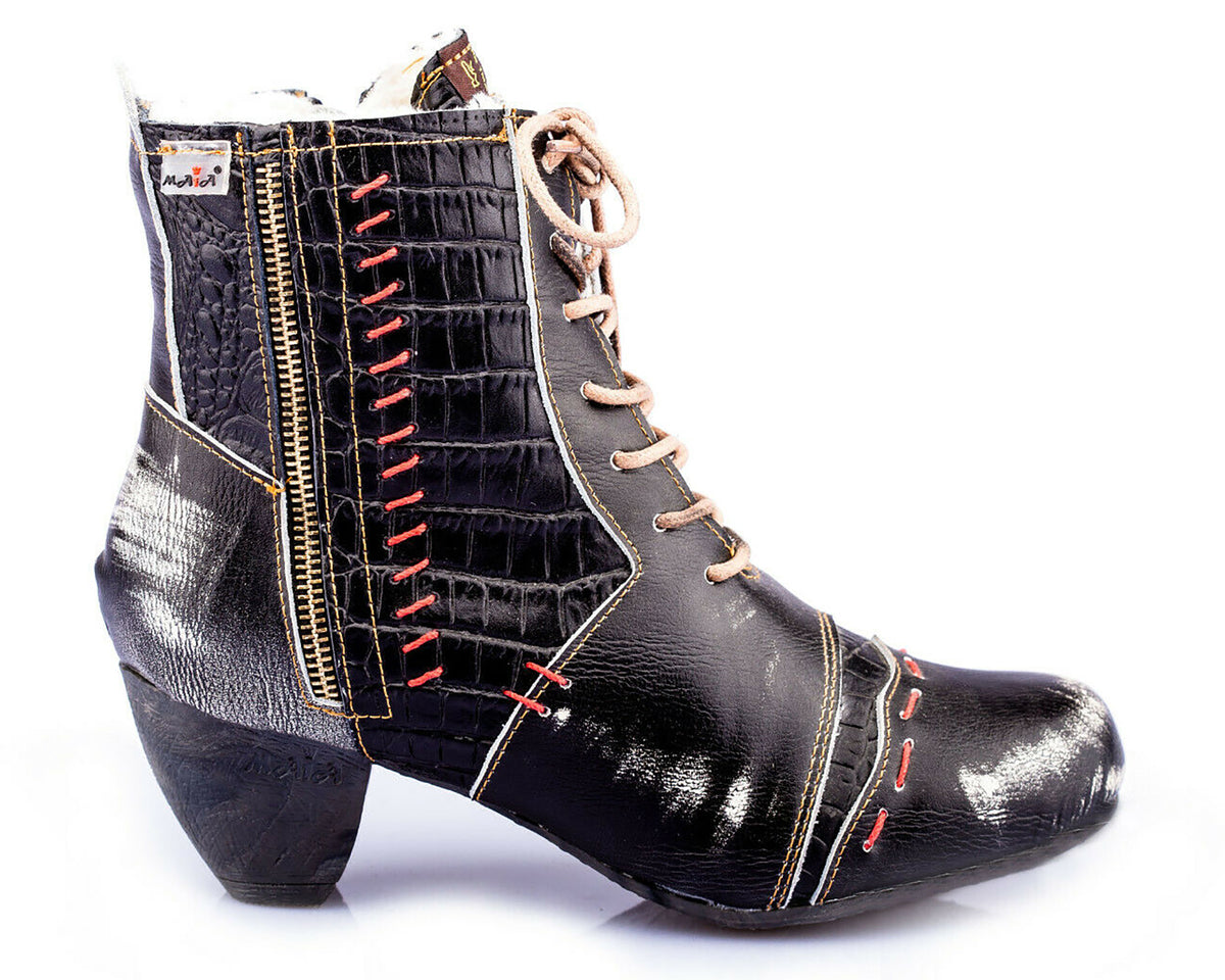 Damen Stiefeletten | TMA 8133 | Winter | gefüttert | Echtleder | schwarz | Größen 36 - 42