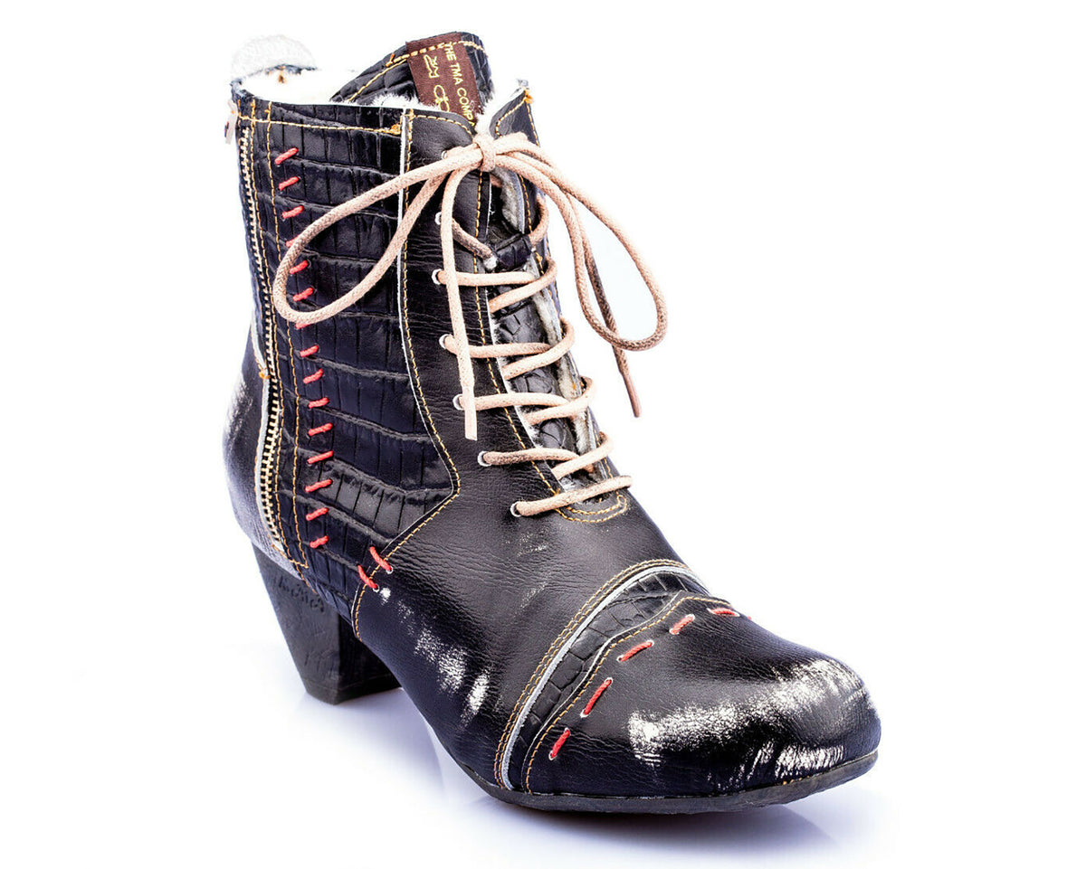 Damen Stiefeletten | TMA 8133 | Winter | gefüttert | Echtleder | schwarz | Größen 36 - 42