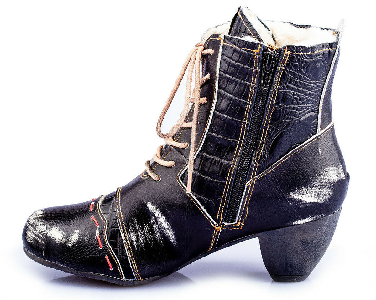 Damen Stiefeletten | TMA 8133 | Winter | gefüttert | Echtleder | schwarz | Größen 36 - 42