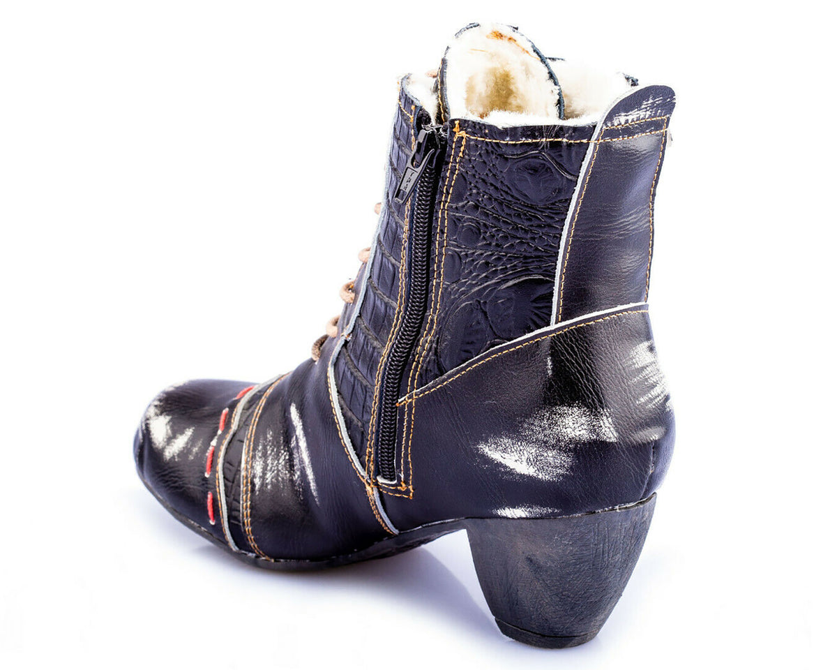 Damen Stiefeletten | TMA 8133 | Winter | gefüttert | Echtleder | schwarz | Größen 36 - 42