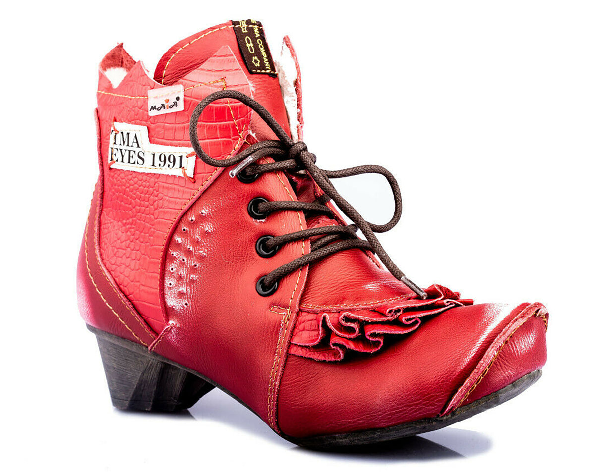 Damen Stiefeletten | TMA 8606F | Winter | gefüttert | Echtleder | rot | Größen 36 - 42
