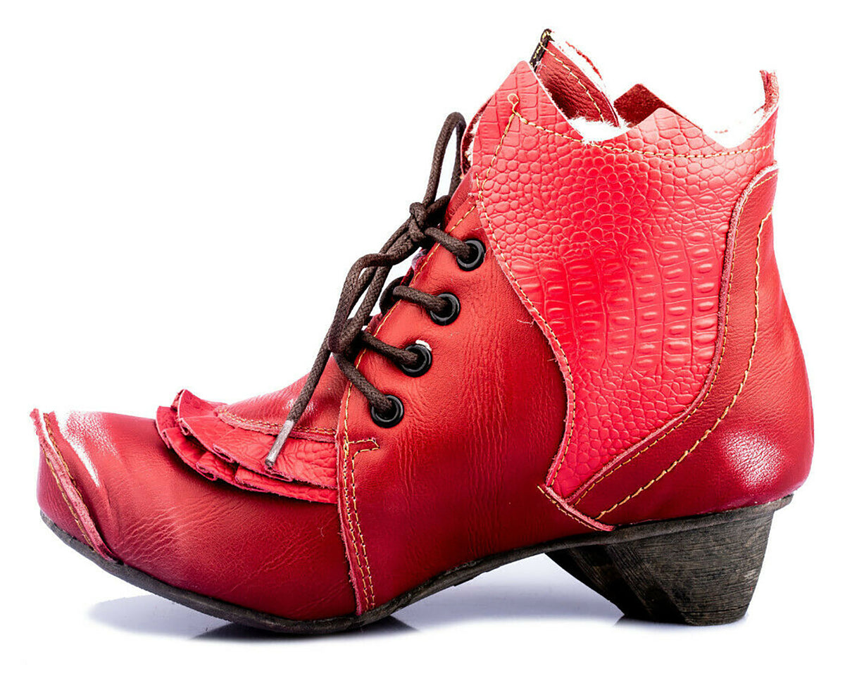 Damen Stiefeletten | TMA 8606F | Winter | gefüttert | Echtleder | rot | Größen 36 - 42