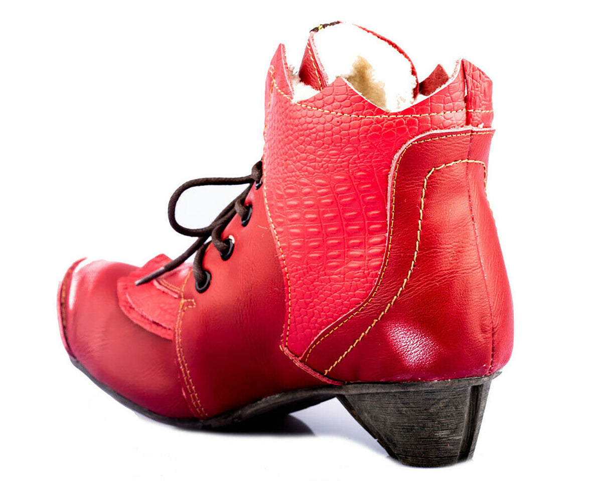 Damen Stiefeletten | TMA 8606F | Winter | gefüttert | Echtleder | rot | Größen 36 - 42