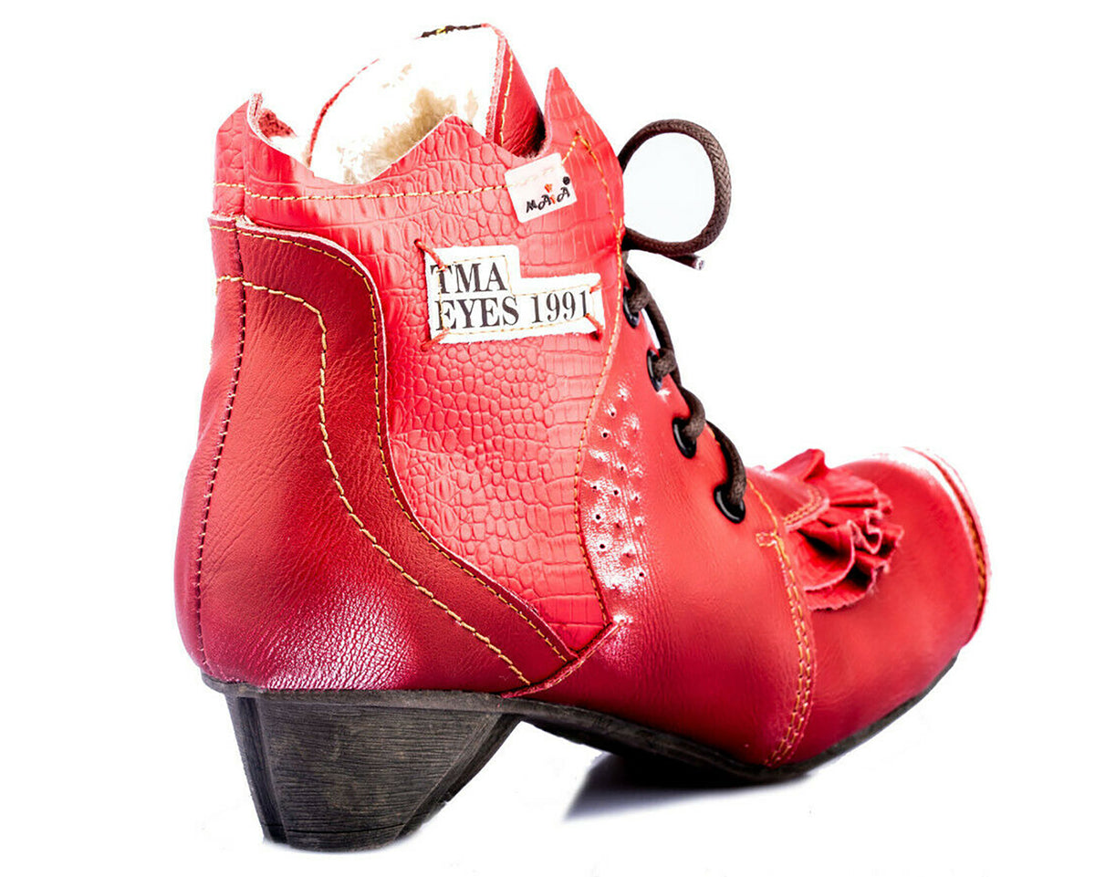 Damen Stiefeletten | TMA 8606F | Winter | gefüttert | Echtleder | rot | Größen 36 - 42