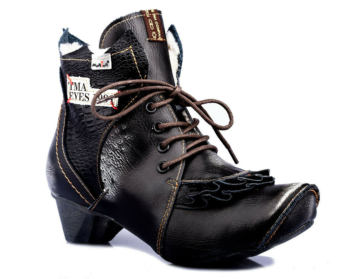 Damen Stiefeletten | TMA 8606F | Winter | gefüttert | Echtleder | schwarz | Größen 36 - 42