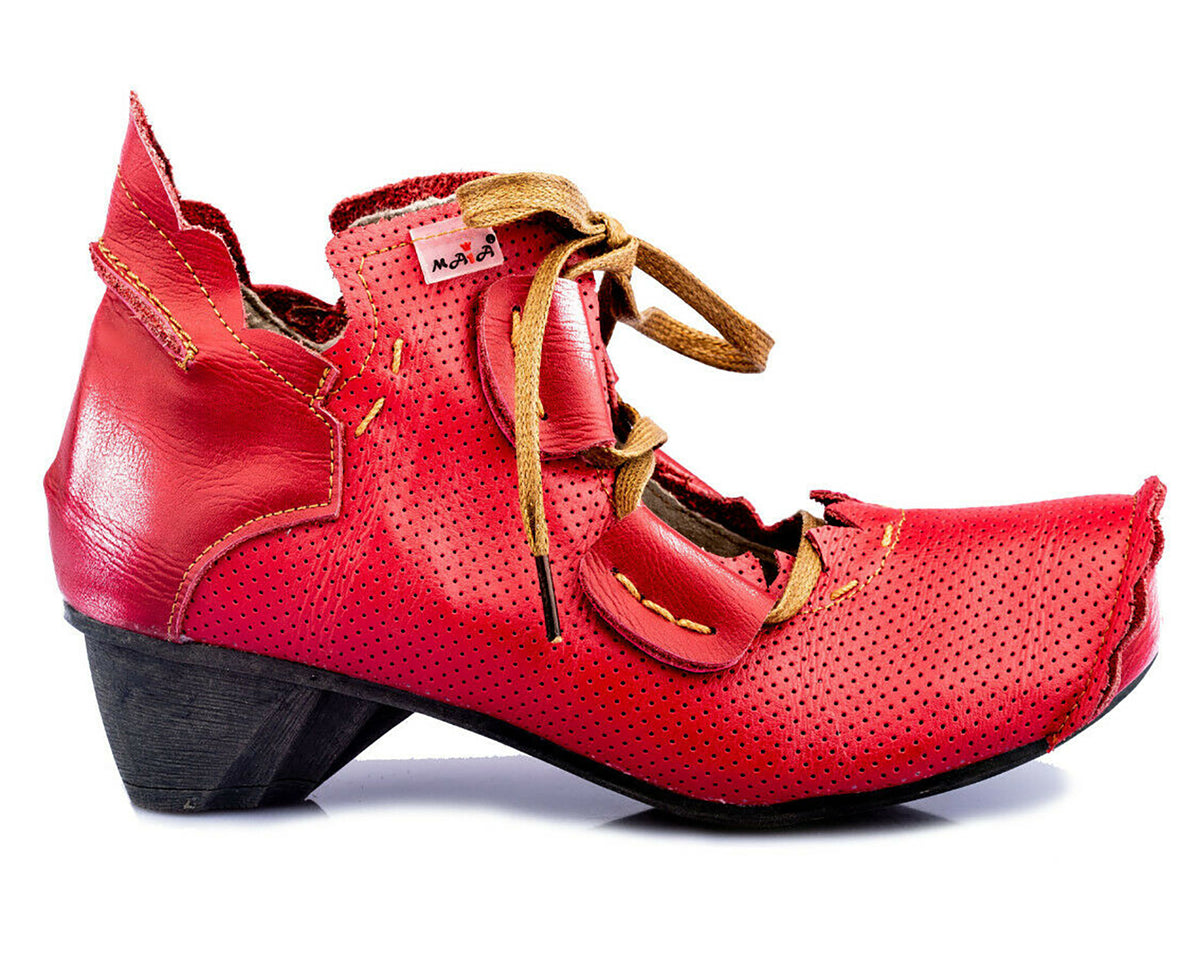 Damenschuhe | TMA 8619 | modischer Damen Halbschuh | Schnürer | Echtleder | rot | Größen 36 - 42