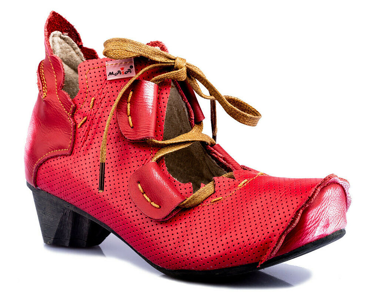 Damenschuhe | TMA 8619 | modischer Damen Halbschuh | Schnürer | Echtleder | rot | Größen 36 - 42