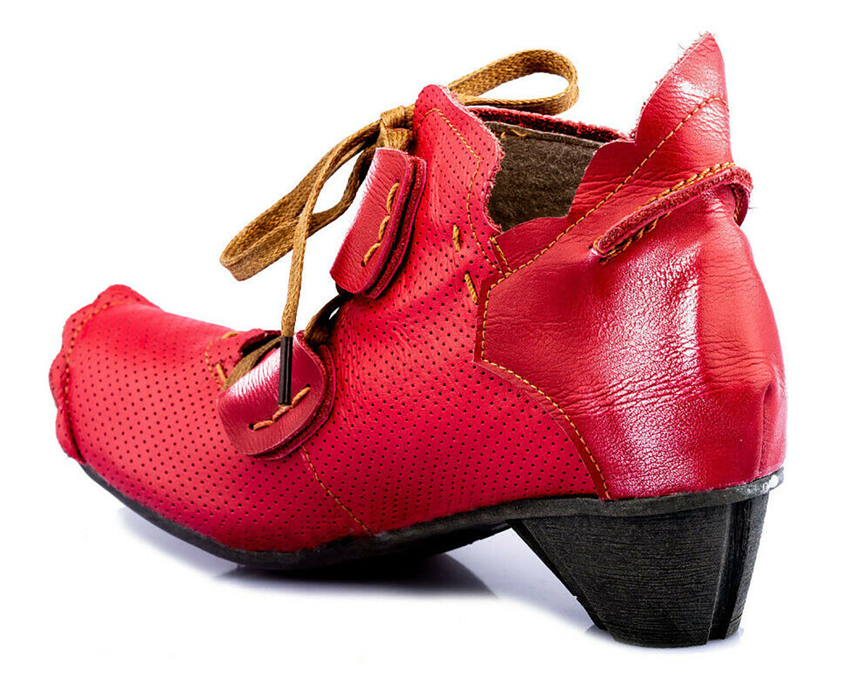 Damenschuhe | TMA 8619 | modischer Damen Halbschuh | Schnürer | Echtleder | rot | Größen 36 - 42