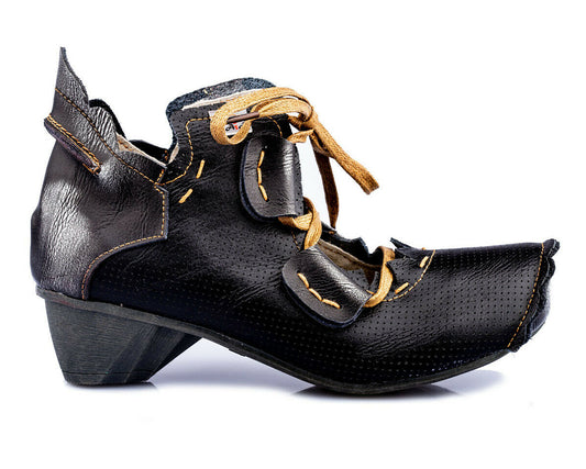 Damenschuhe | TMA 8619 | modischer Damen Halbschuh | Schnürer | Echtleder | schwarz | Größen 36 - 42