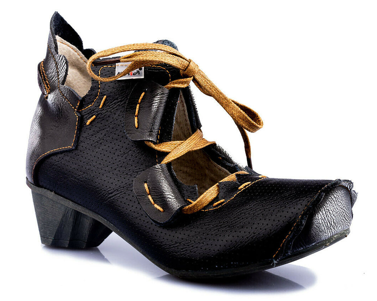 Damenschuhe | TMA 8619 | modischer Damen Halbschuh | Schnürer | Echtleder | schwarz | Größen 36 - 42