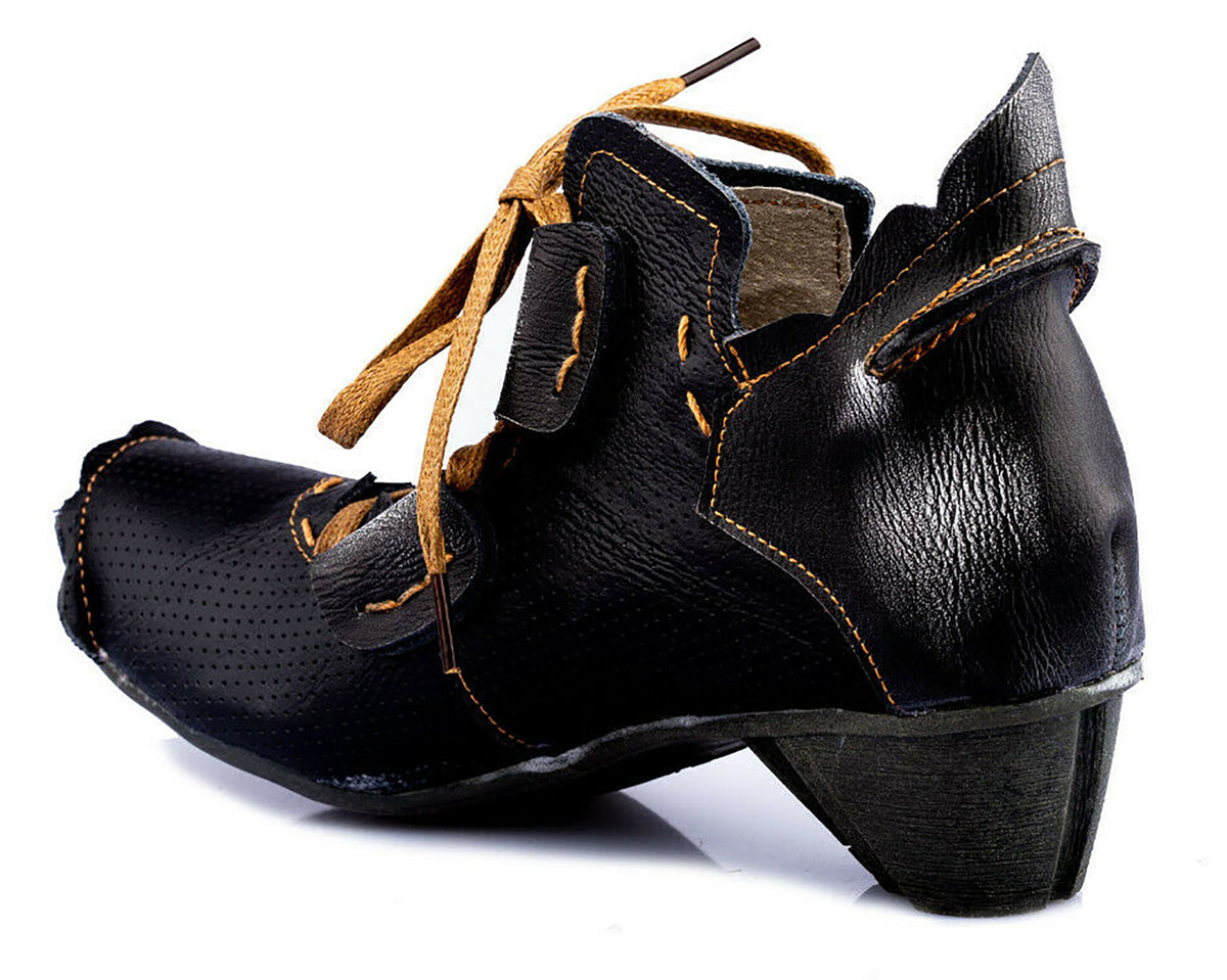 Damenschuhe | TMA 8619 | modischer Damen Halbschuh | Schnürer | Echtleder | schwarz | Größen 36 - 42