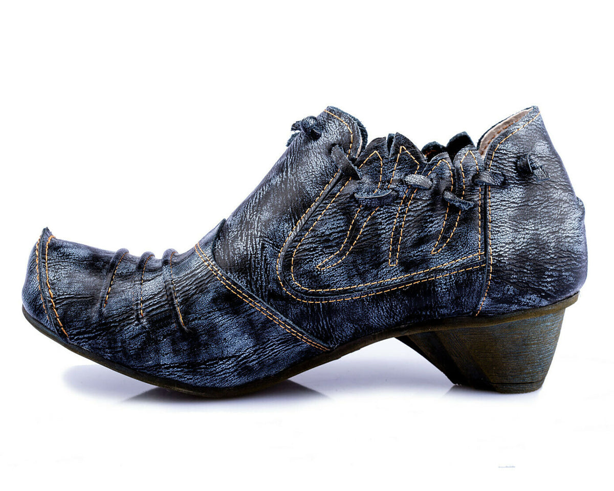 Damenschuhe | TMA 8668 | modischer Damen Halbschuh | Pumps | Slipper | Echtleder | schwarz | Größen 36 - 42