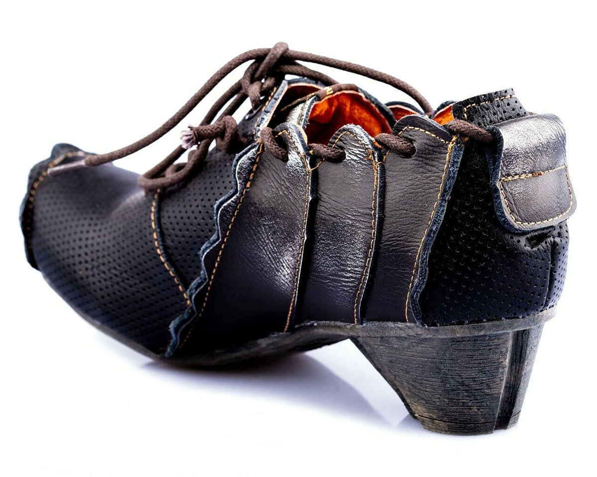 Damenschuhe | TMA 8677 | modischer Damen Halbschuh | Slipper | Echtleder | schwarz | Größen 36 - 42